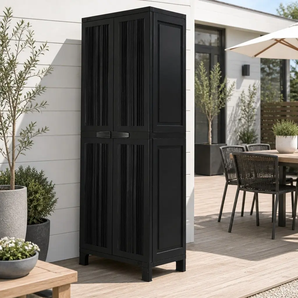 Outdoor Storage Cabinet Black 173cm Tall Lockable Weather-resistant Adjustable Shelves