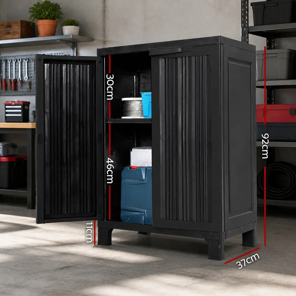 Outdoor Storage Cabinet Black 92cm Tall Lockable Weather-Resistant Adjustable Shelves