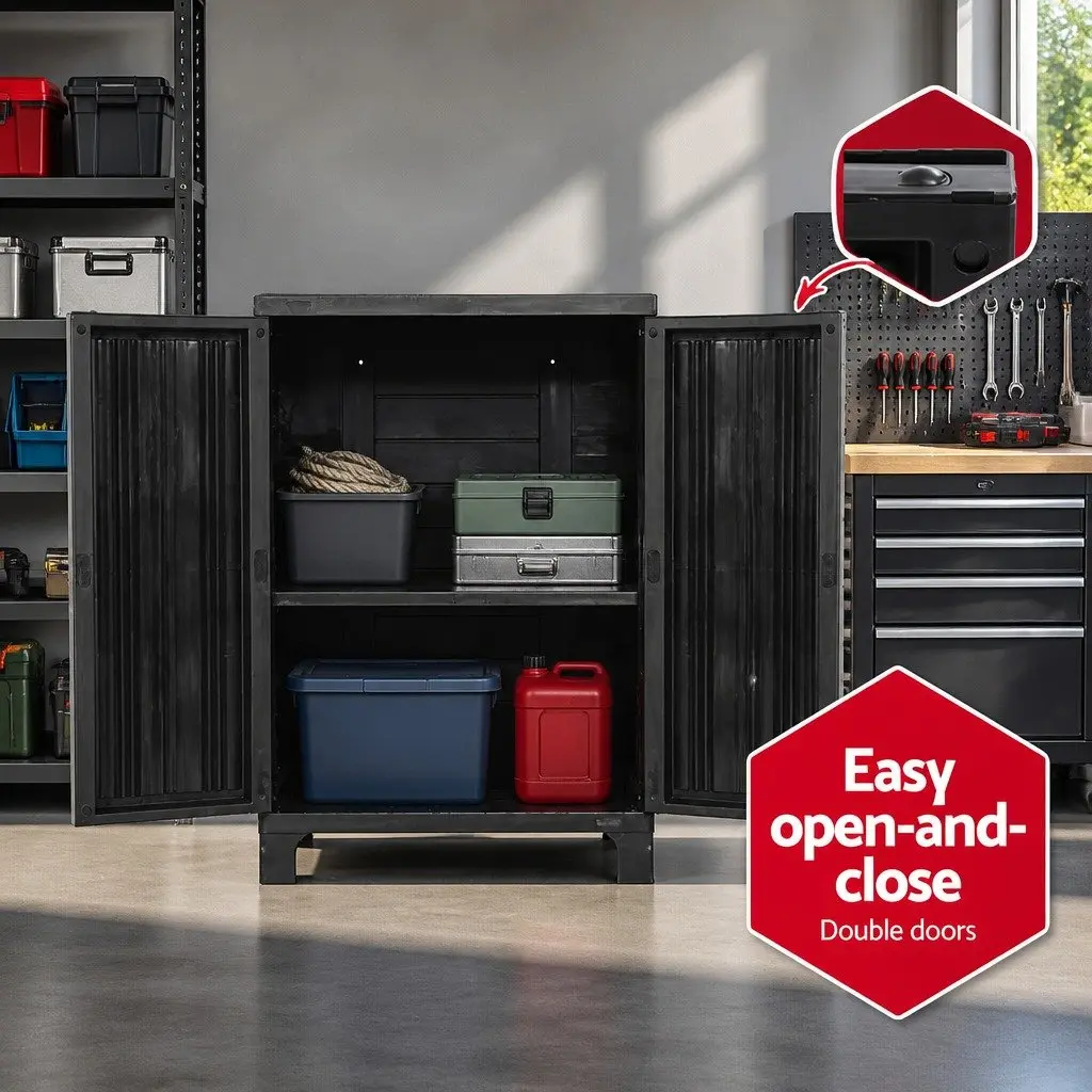 Outdoor Storage Cabinet Black 92cm Tall Lockable Weather-Resistant Adjustable Shelves