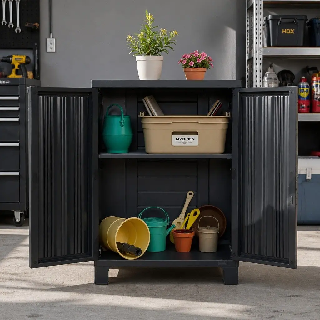 Outdoor Storage Cabinet Black 92cm Tall Lockable Weather-Resistant Adjustable Shelves