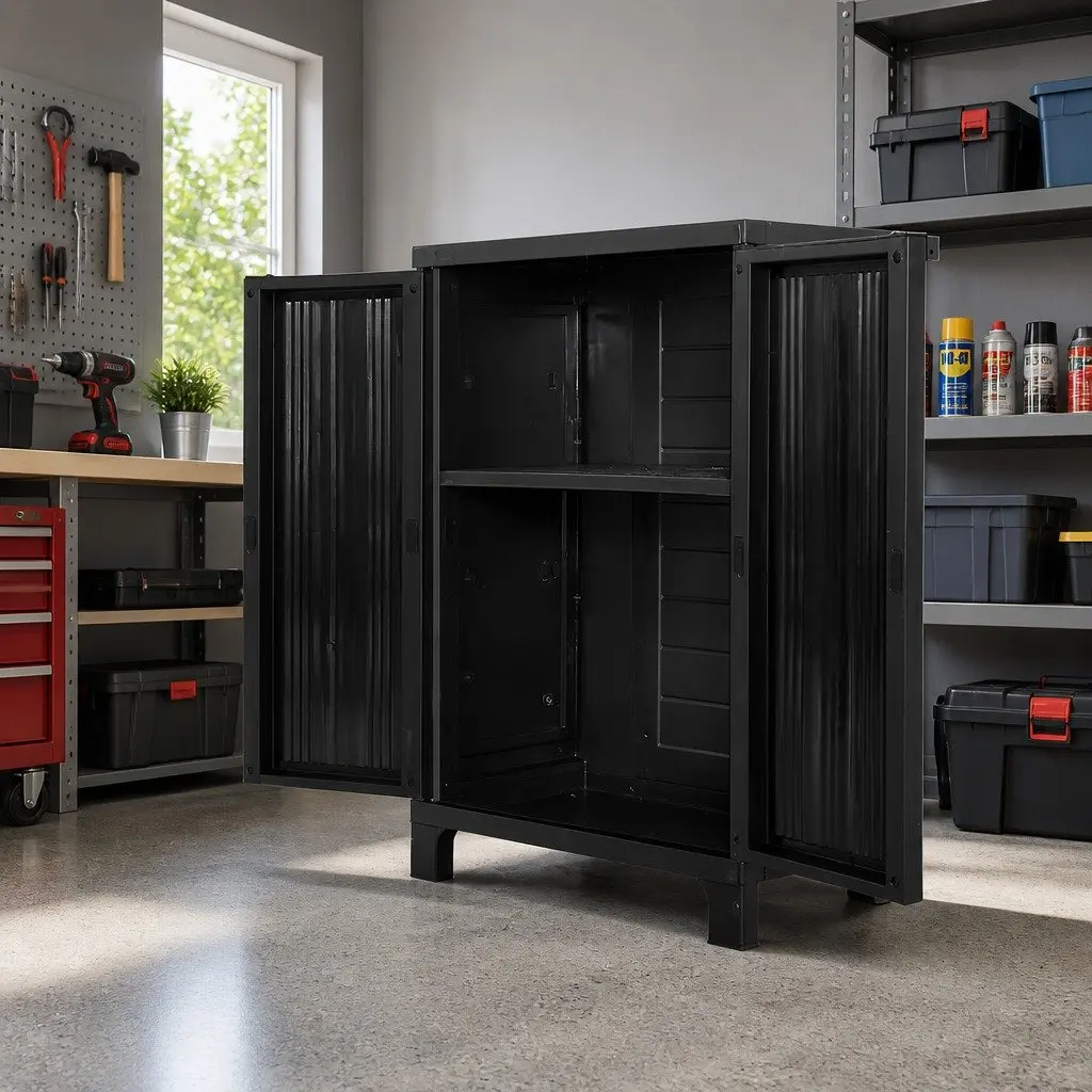 Outdoor Storage Cabinet Black 92cm Tall Lockable Weather-Resistant Adjustable Shelves