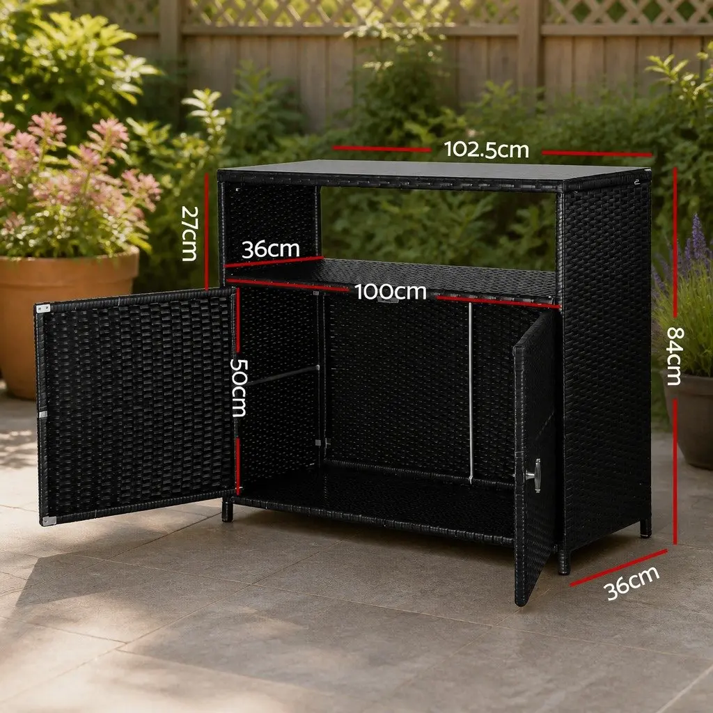 Outdoor Storage Cabinet Black Wicker Shed Box Garage Tools Chest Garden