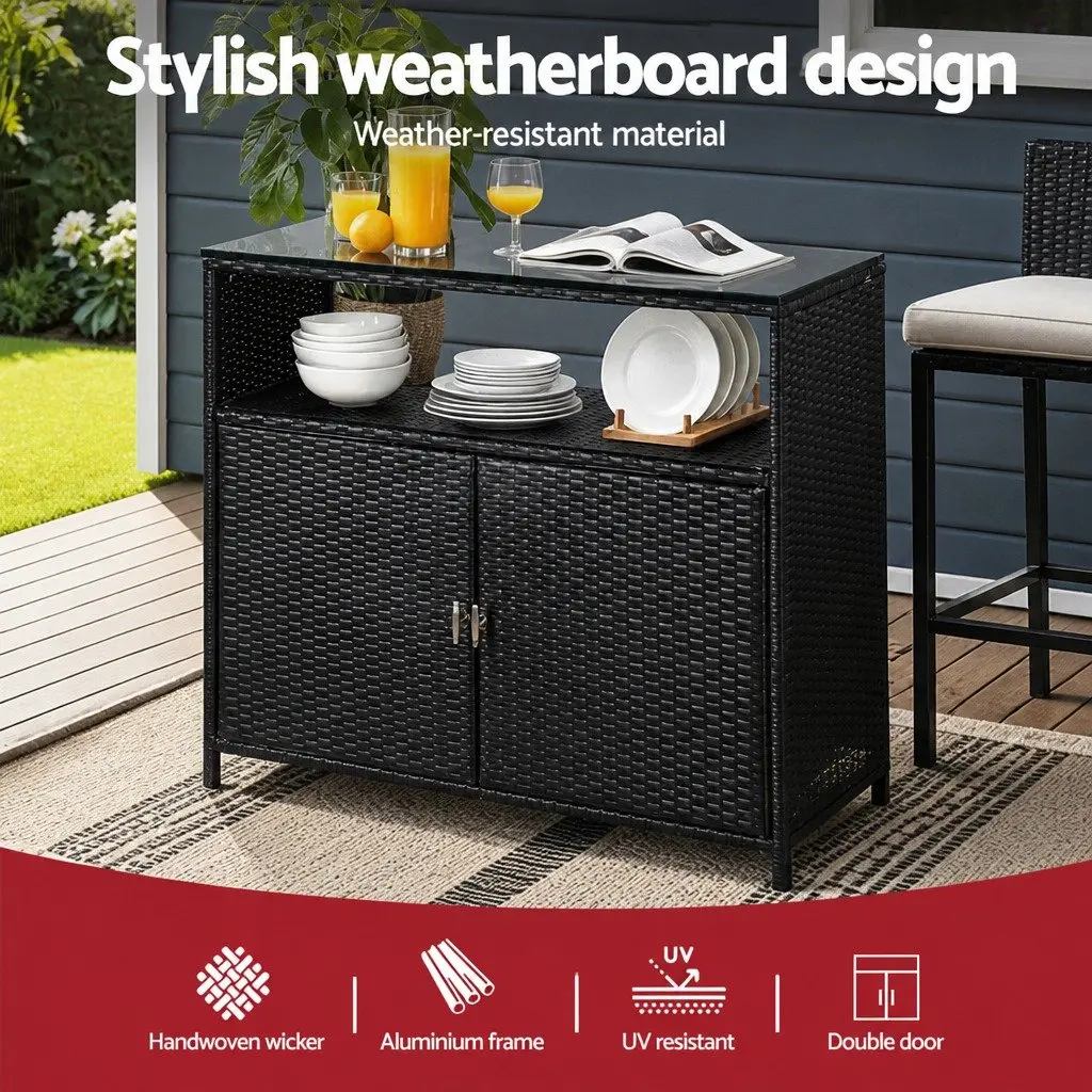 Outdoor Storage Cabinet Black Wicker Shed Box Garage Tools Chest Garden