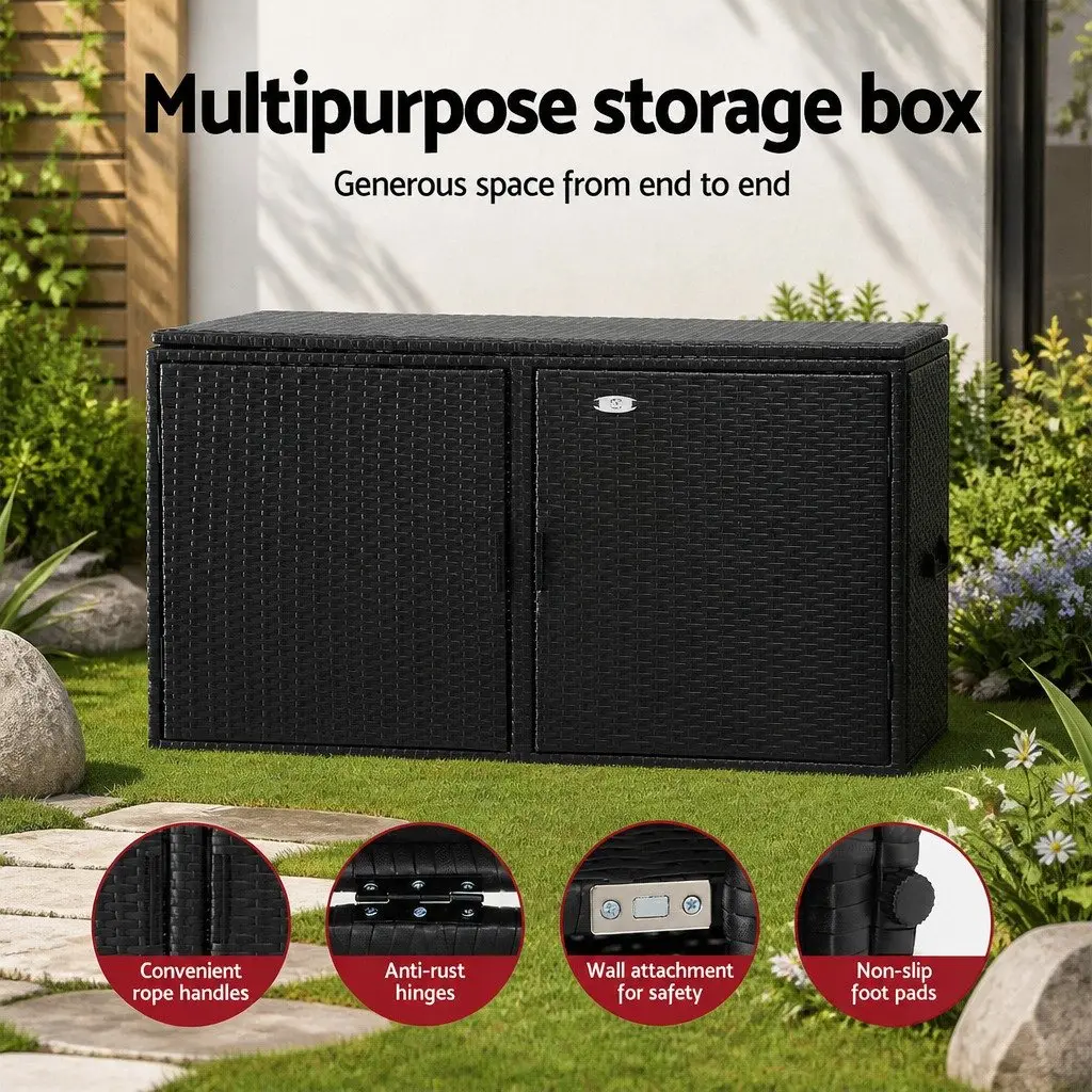 Outdoor Storage Cabinet Box Wicker Chest Deck Shelf Garden Tools Black 110.5cm