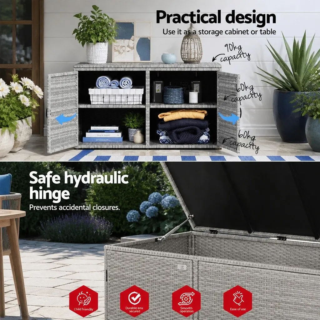 Outdoor Storage Cabinet Wicker Box Deck Chest Garden Shed Tools Organiser Grey