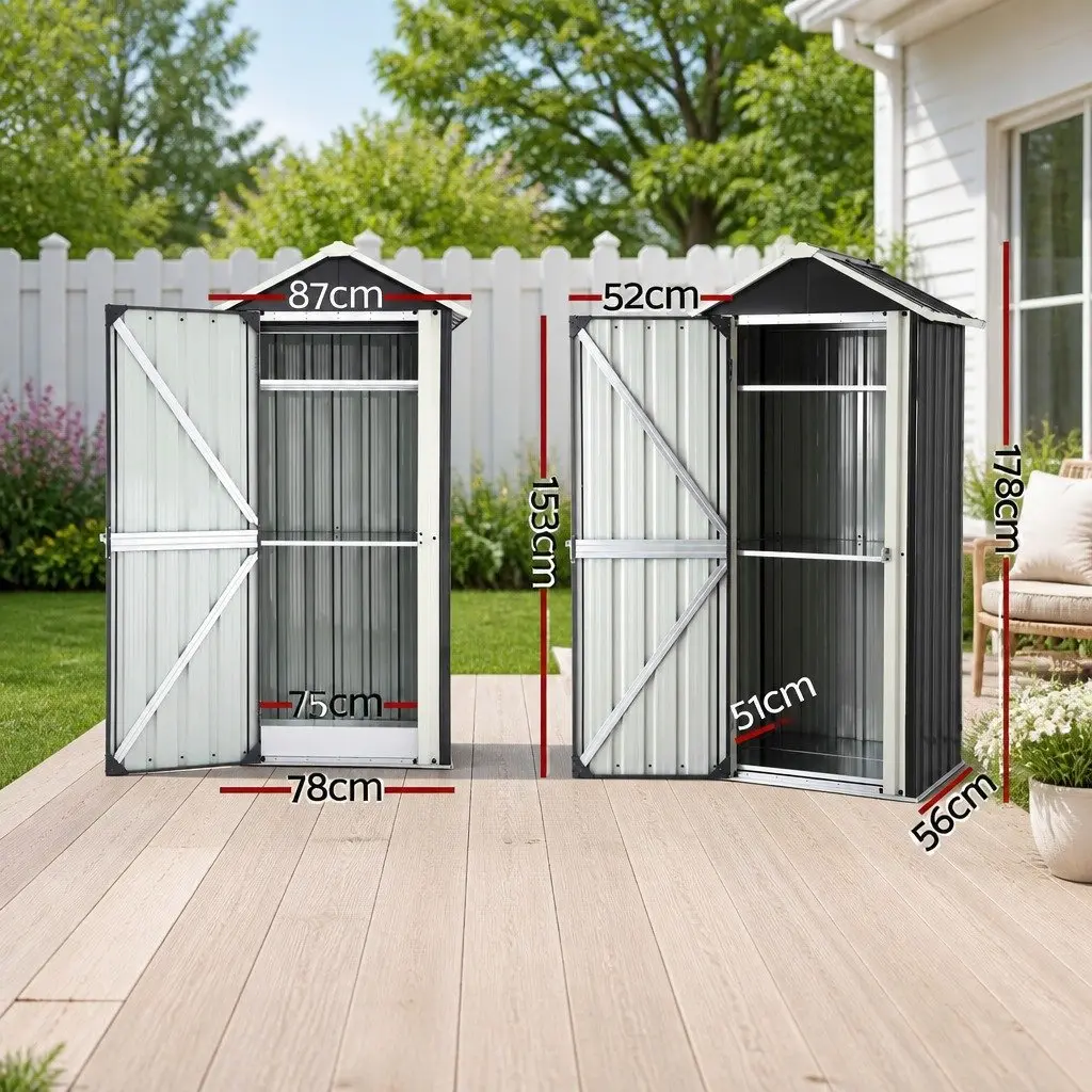 Outdoor Storage Cabinet Black Vertical Garden Shed Steel Lockable Cupboard