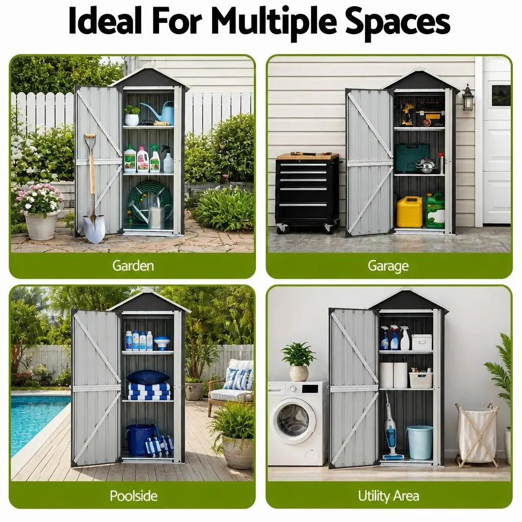 Outdoor Storage Cabinet Black Vertical Garden Shed Steel Lockable Cupboard