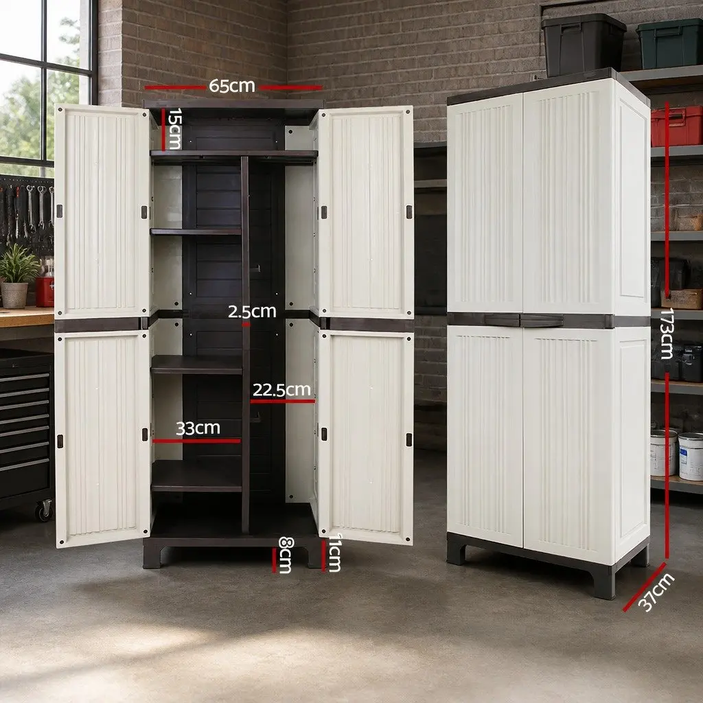 Outdoor Storage Cabinet Beige 173cm Tall Lockable Adjustable Shelves