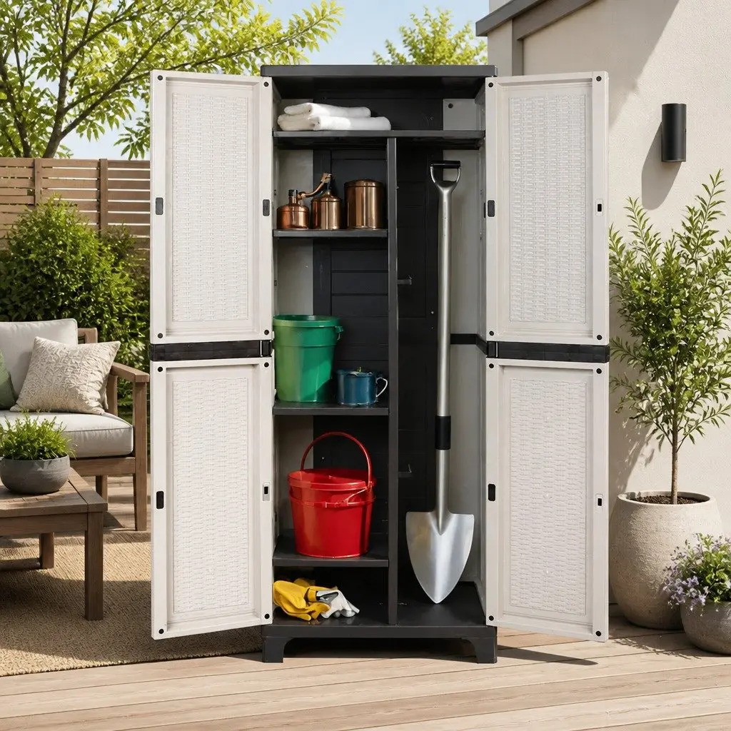 Outdoor Storage Cabinet Light Grey 173cm Tall Lockable Weather-Resistant Adjustable Shelves