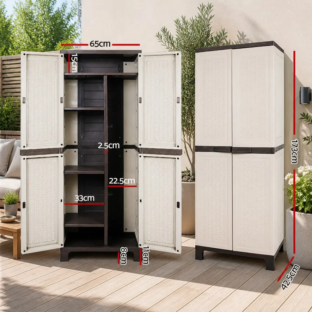 Outdoor Storage Cabinet Light Grey 173cm Tall Lockable Weather-Resistant Adjustable Shelves