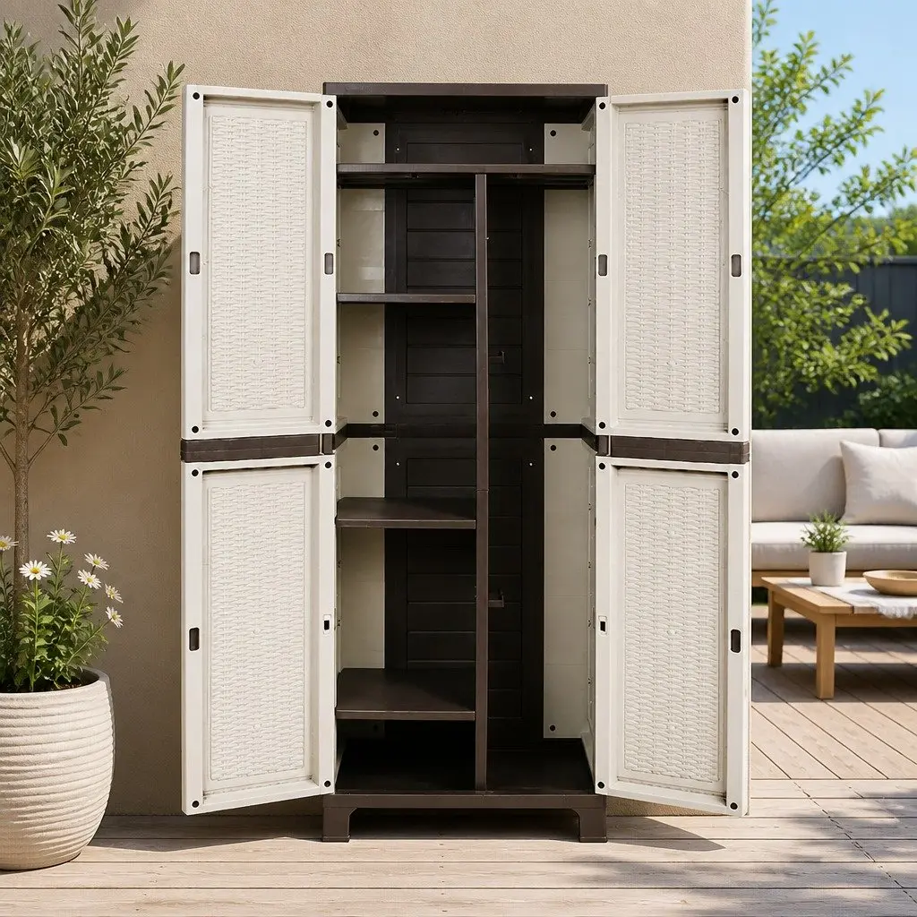 Outdoor Storage Cabinet Light Grey 173cm Tall Lockable Weather-Resistant Adjustable Shelves