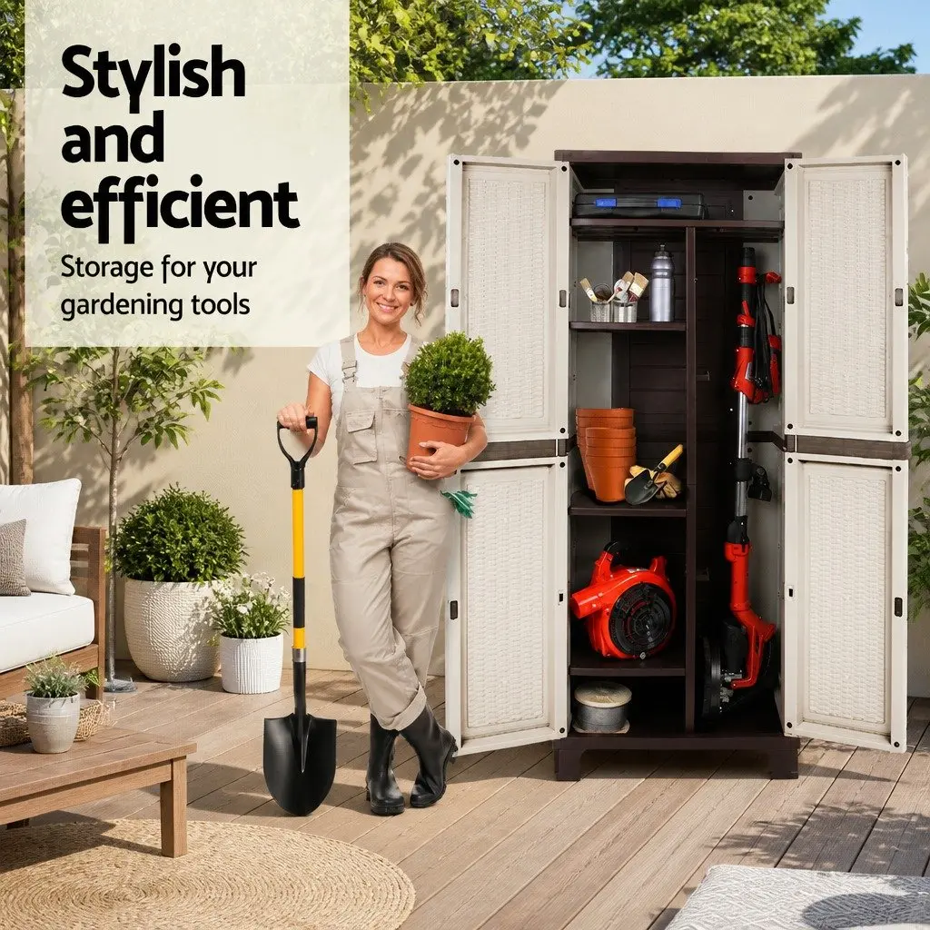 Outdoor Storage Cabinet Light Grey 173cm Tall Lockable Weather-Resistant Adjustable Shelves