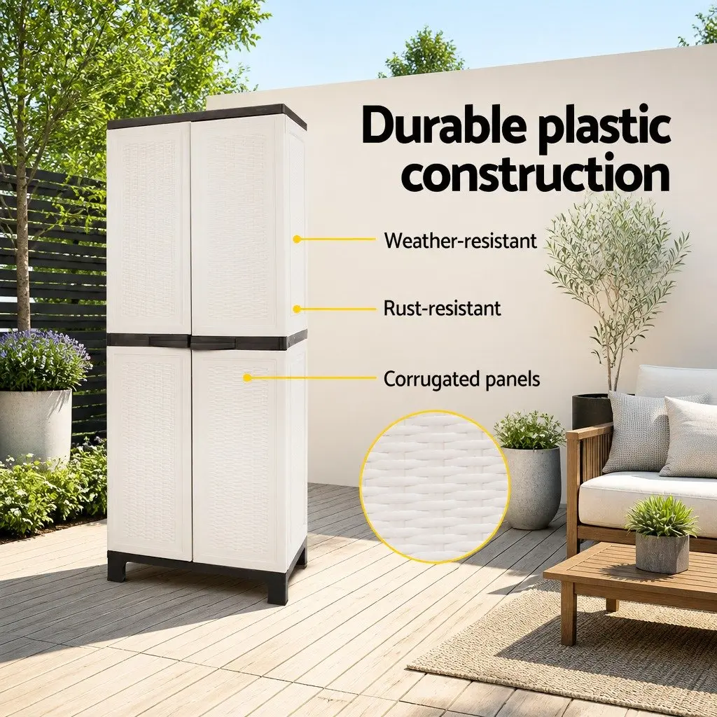 Outdoor Storage Cabinet Light Grey 173cm Tall Lockable Weather-Resistant Adjustable Shelves