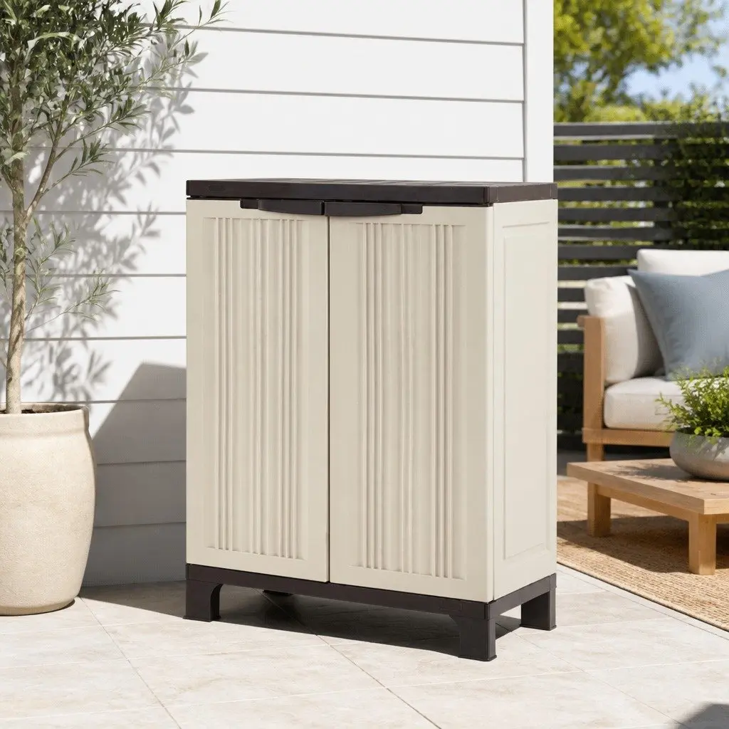 Outdoor Storage Cabinet 92cm Lockable Cupboard Weather-Resistant Beige Half-Size