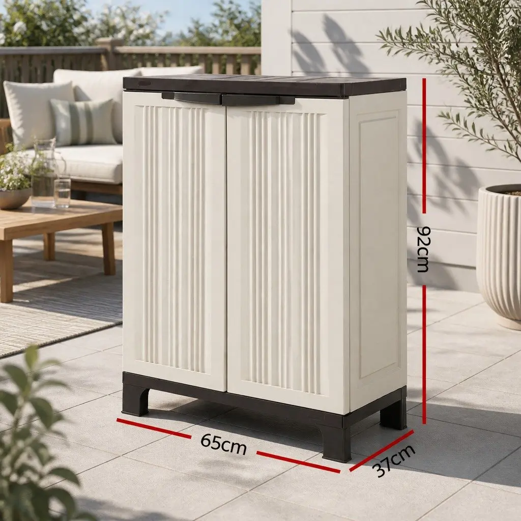 Outdoor Storage Cabinet Beige 92cm Lockable Weather-Resistant Half-Size