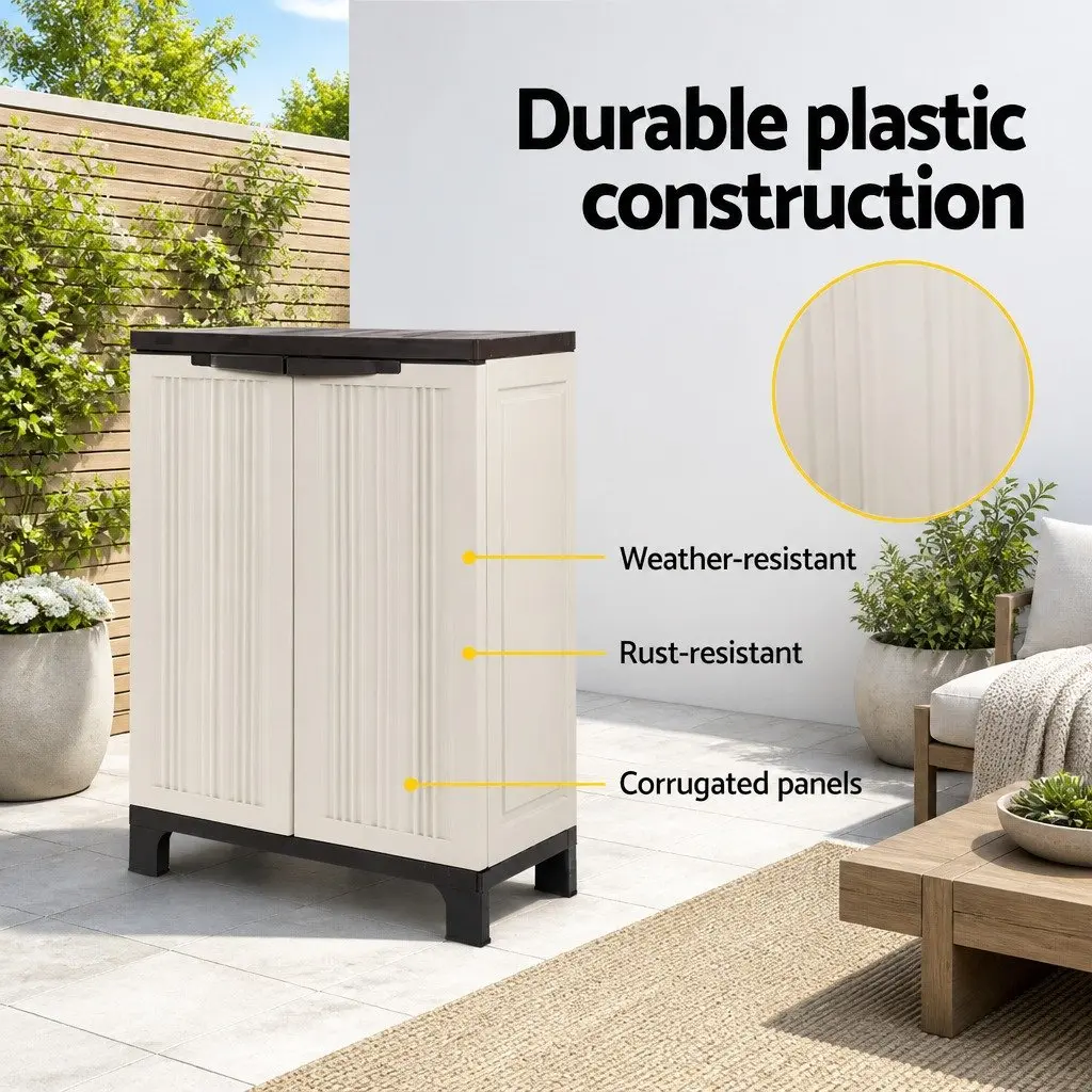Outdoor Storage Cabinet Beige 92cm Lockable Weather-Resistant Half-Size
