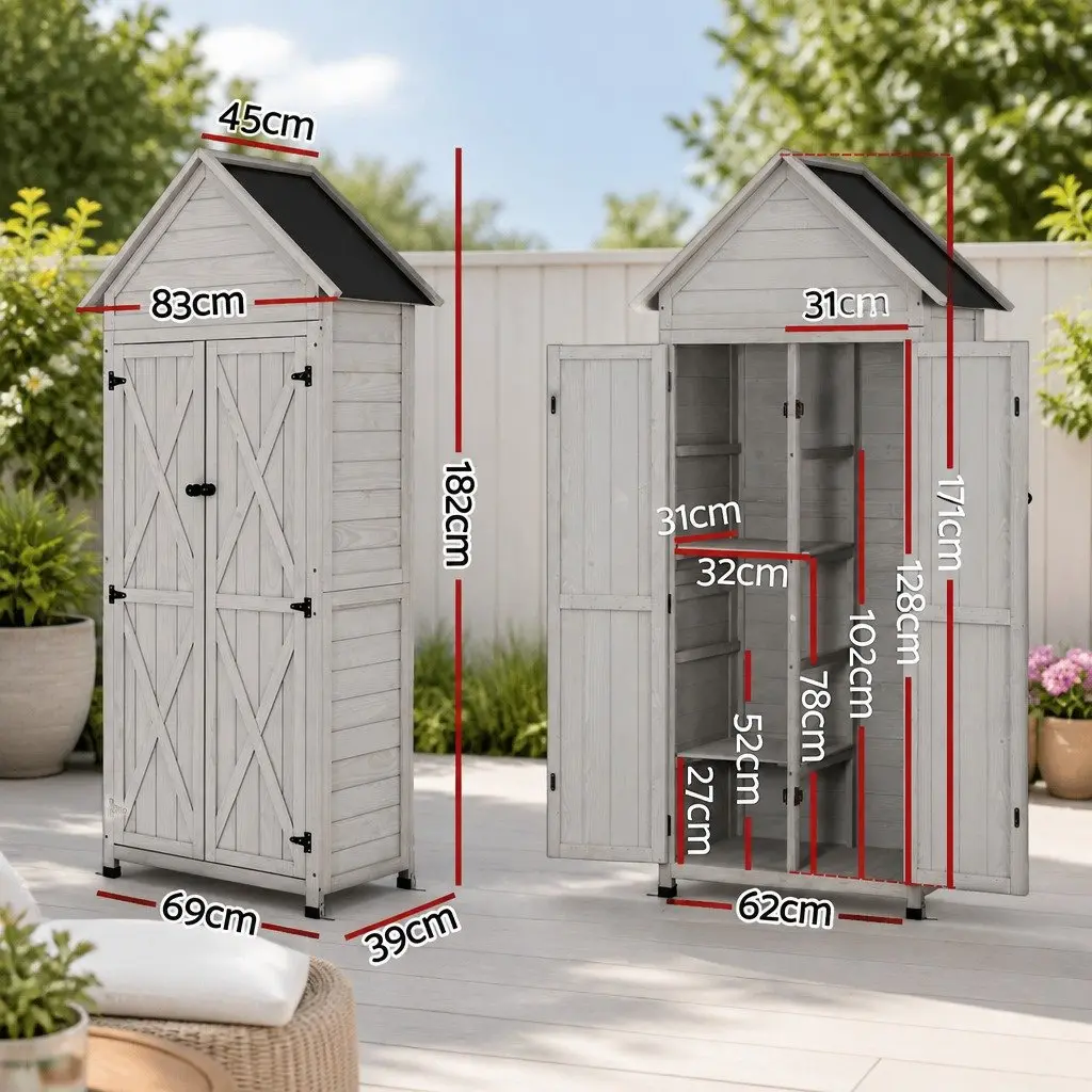 Outdoor Storage Cabinet Grey 3-Tier Lockable Tool Organizer Weather-Resistant