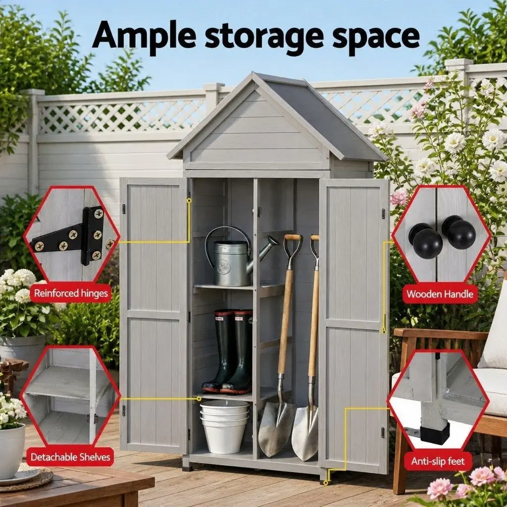 Outdoor Storage Cabinet Grey 3-Tier Lockable Tool Organizer Weather-Resistant