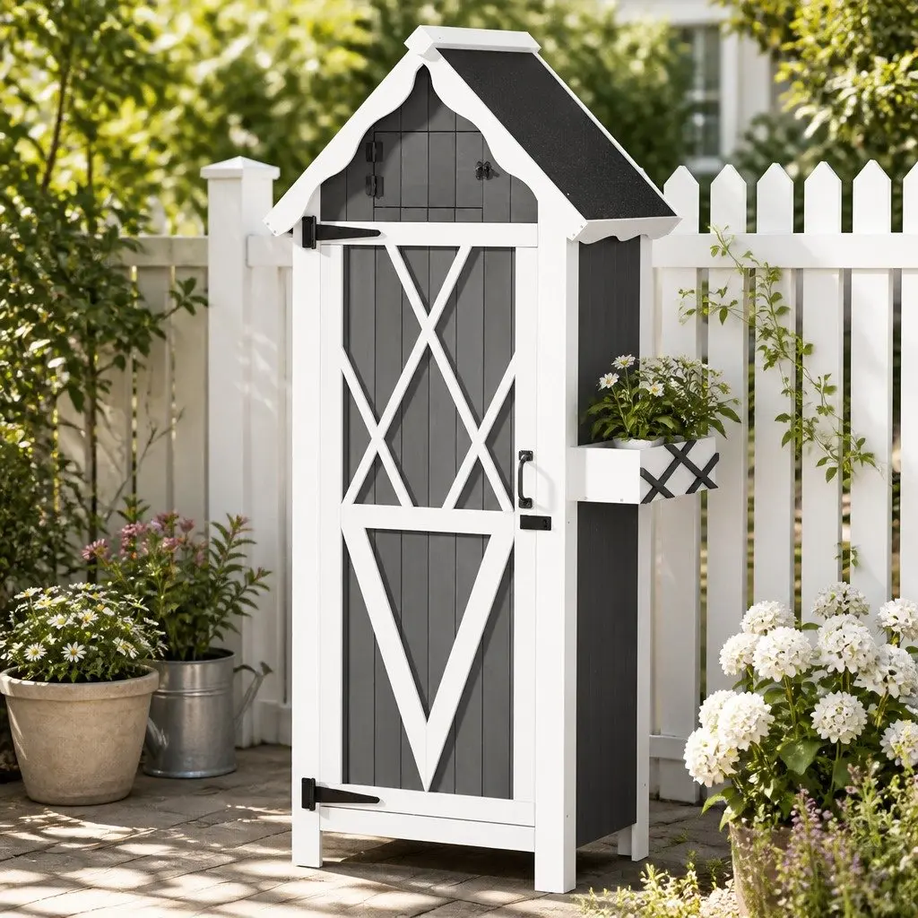 Outdoor Storage Cabinet Wooden Shed Box Garden Furniture 3-Tier Shelving Chest