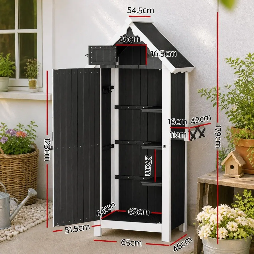Outdoor Storage Cabinet Wooden Shed Box Garden Furniture 3-Tier Shelving Chest