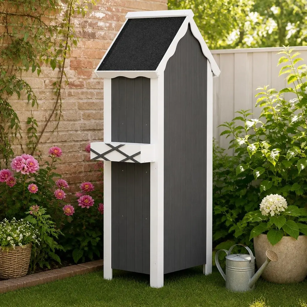 Outdoor Storage Cabinet Wooden Shed Box Garden Furniture 3-Tier Shelving Chest