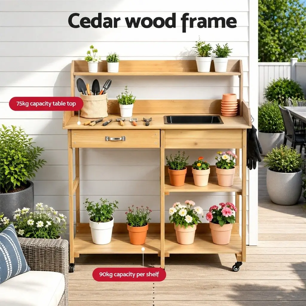 Potting Bench with Wheels