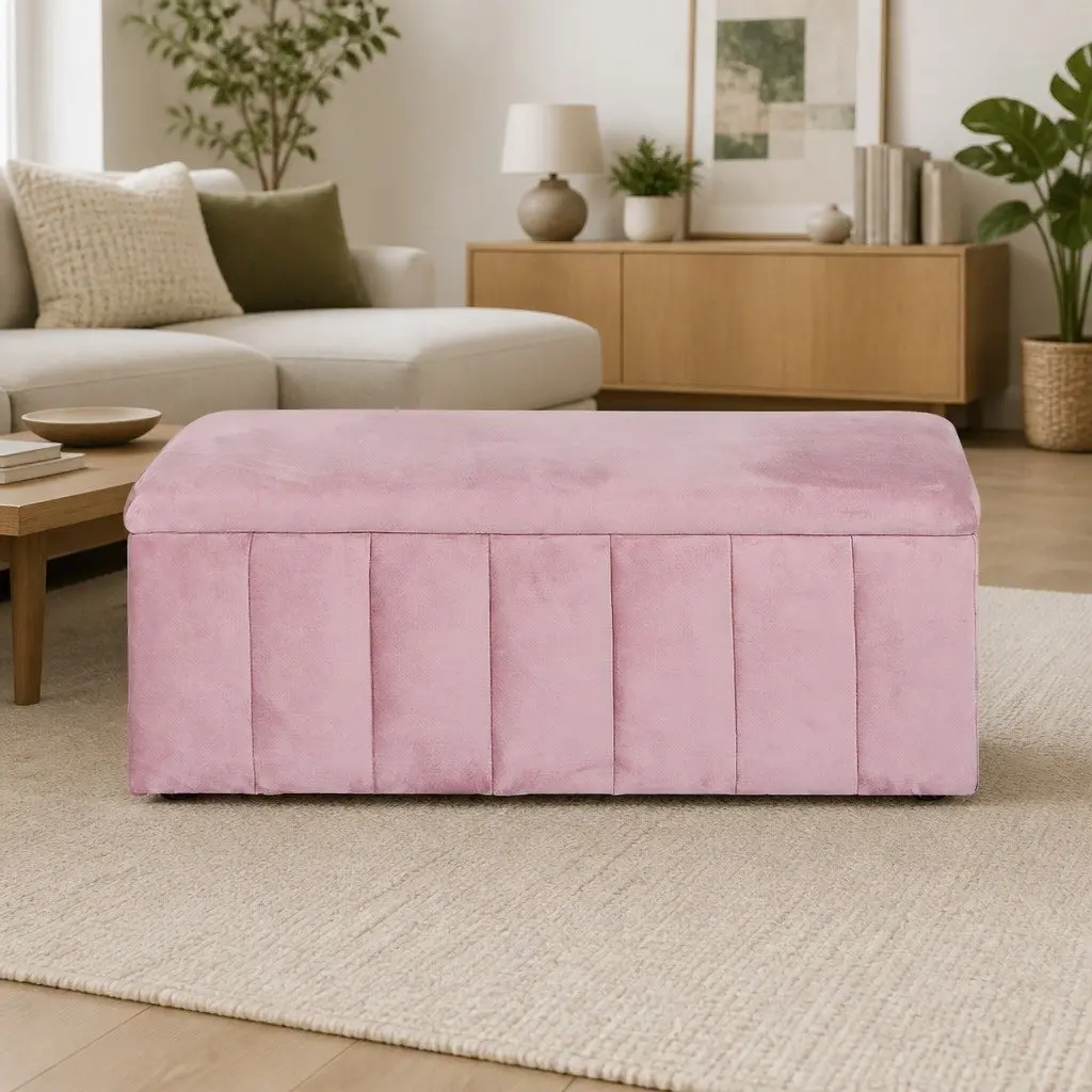 Storage Ottoman Blanket Box 103cm Pink Velvet Lift Top Bench Furniture