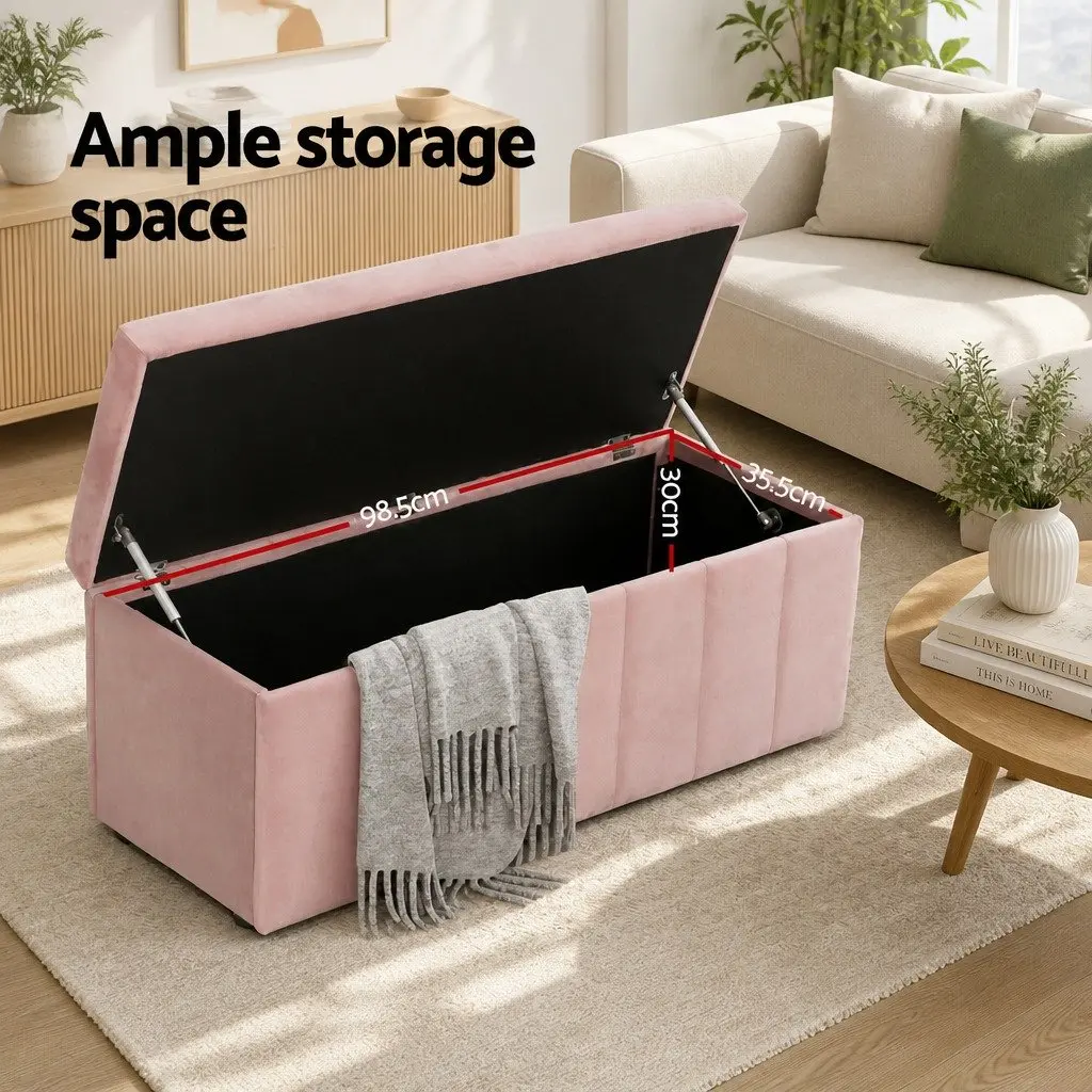 Storage Ottoman Blanket Box 103cm Pink Velvet Lift Top Bench Furniture
