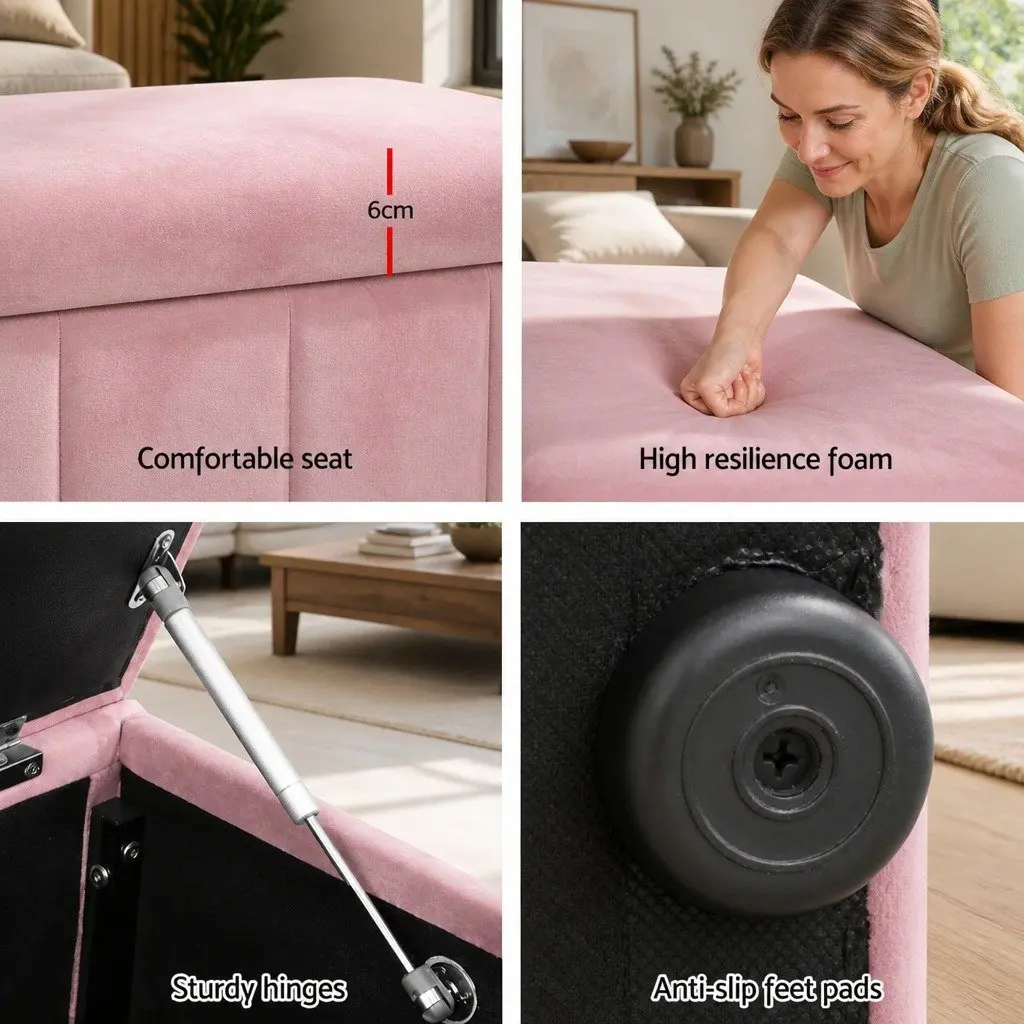 Storage Ottoman Blanket Box 103cm Pink Velvet Lift Top Bench Furniture