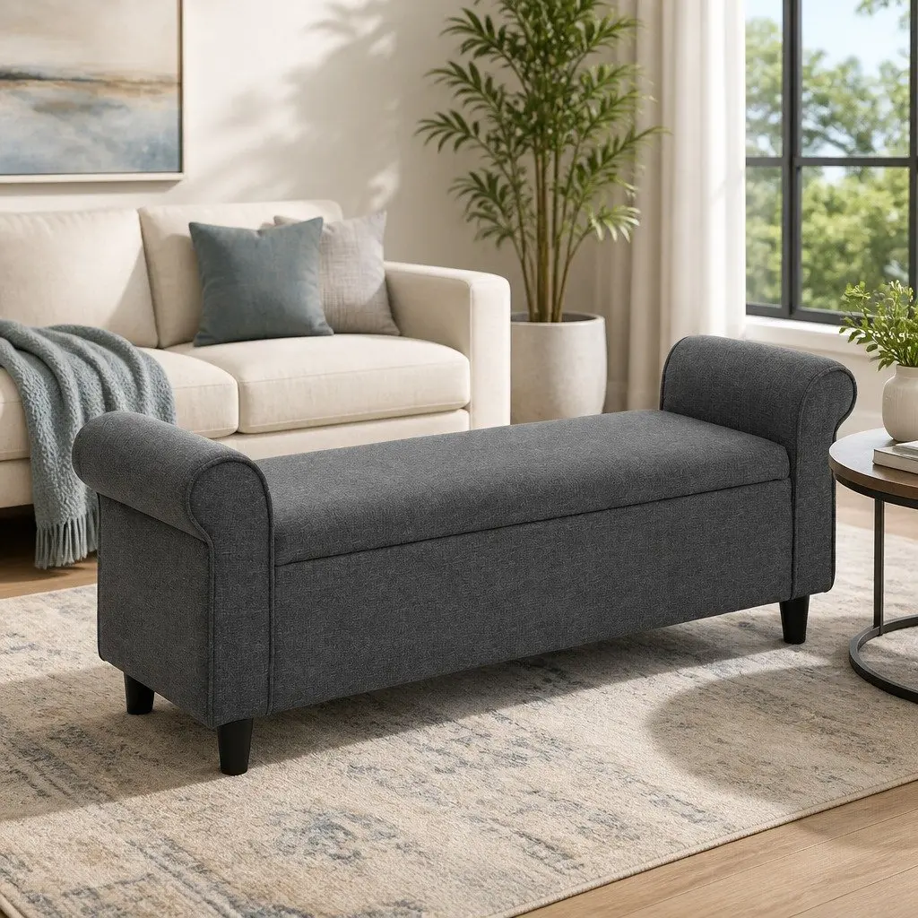 Storage Ottoman with Armrests in Grey
