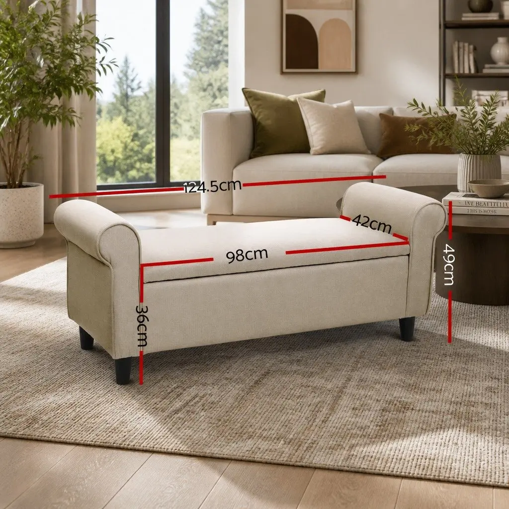 Storage Ottoman Taupe 125cm Lift-up Lid Faux Linen with Armrests