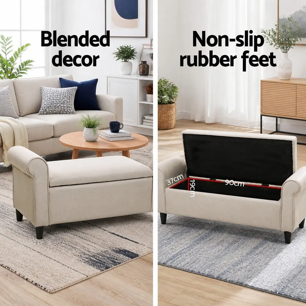 Storage Ottoman Taupe 125cm Lift-up Lid Faux Linen with Armrests