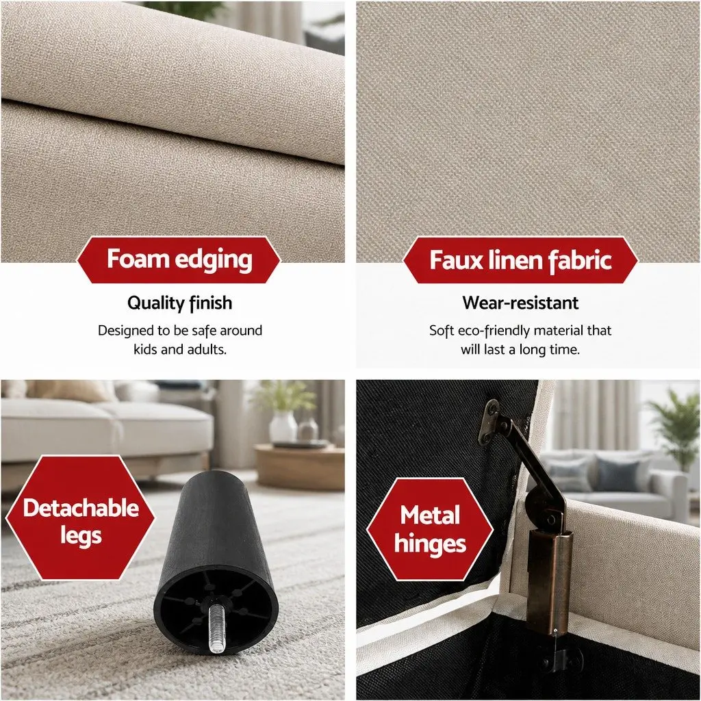 Storage Ottoman Taupe 125cm Lift-up Lid Faux Linen with Armrests