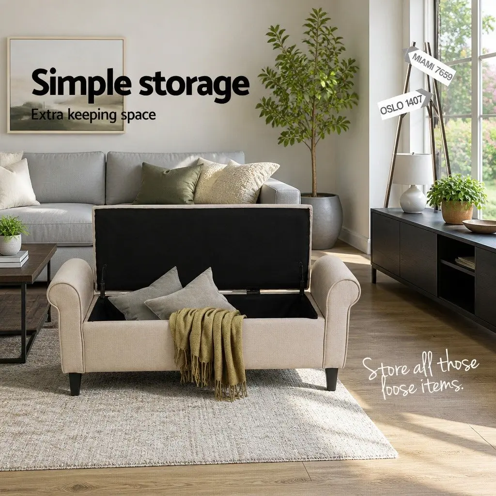 Storage Ottoman Taupe 125cm Lift-up Lid Faux Linen with Armrests