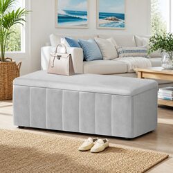 Grey Velvet Ottoman with Ample Storage Space 103cm