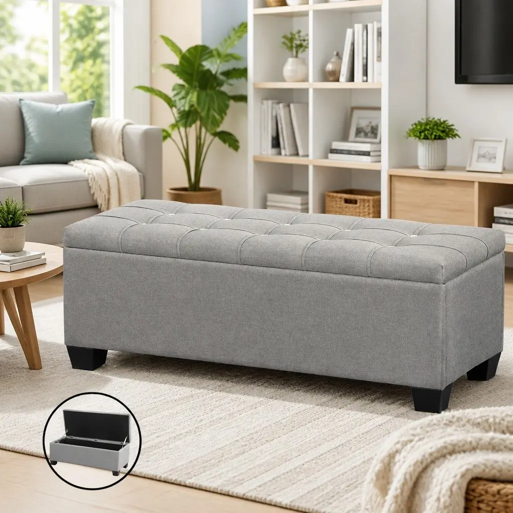 Light Grey Storage Ottoman