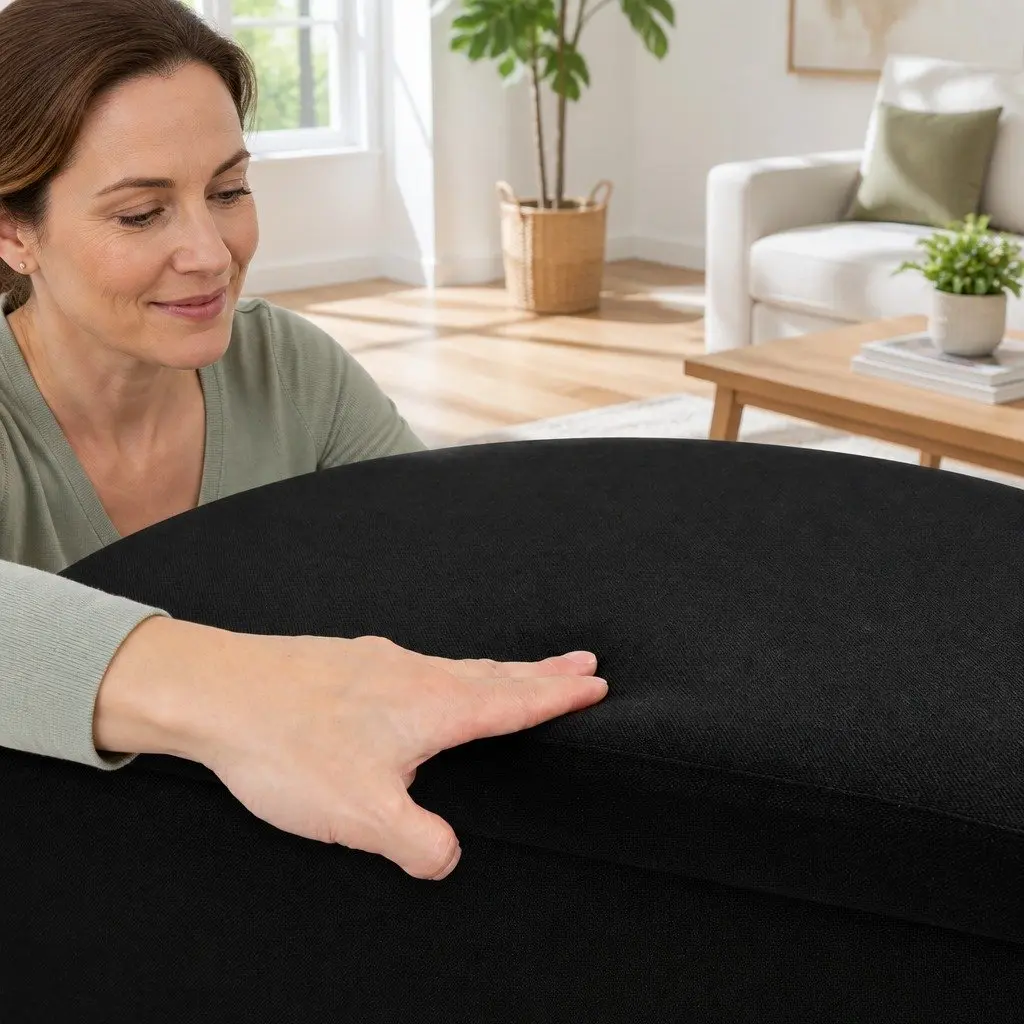 Storage Ottoman Black Folding Footstool with Reversible Tray Top and Hidden Storage