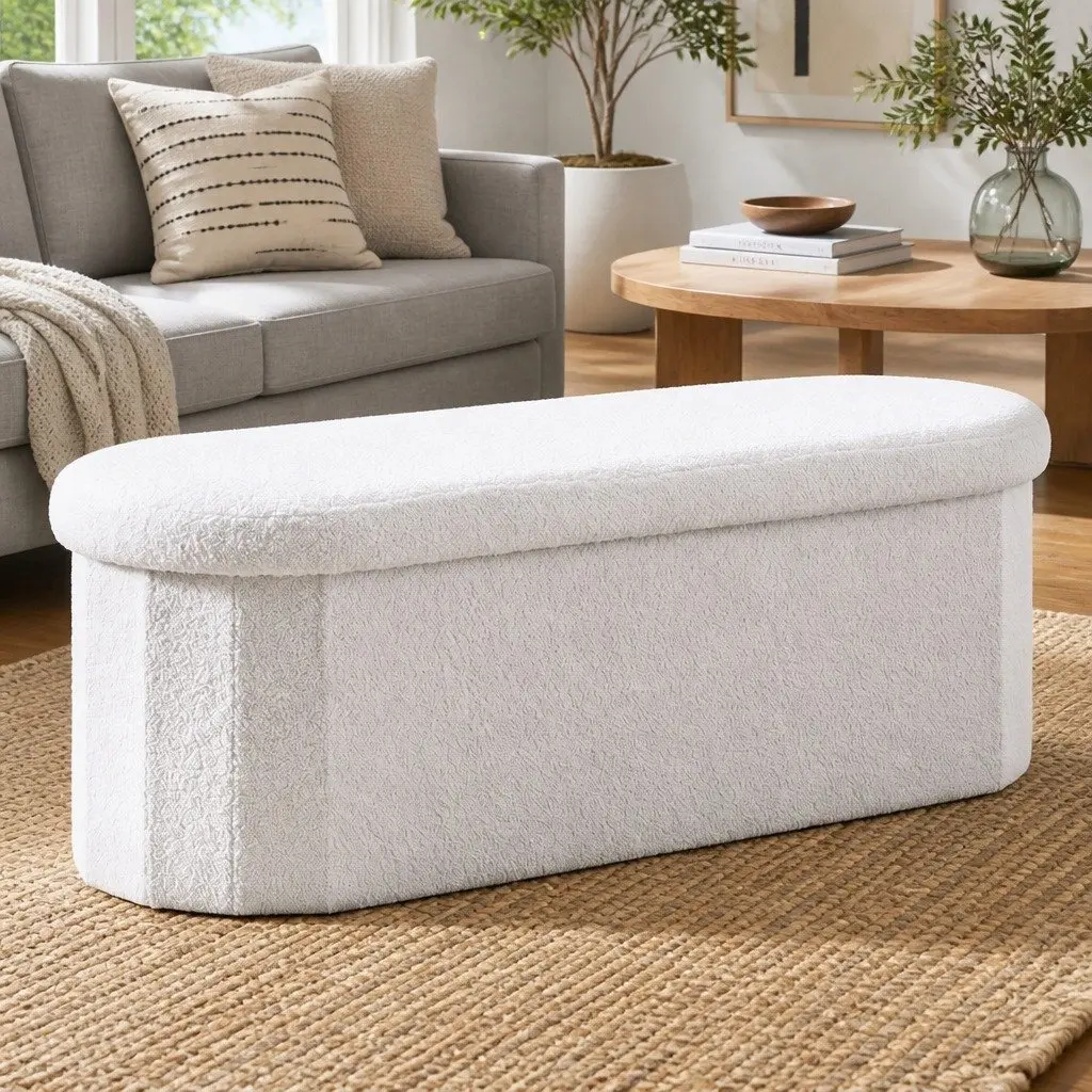 Foldable Ottoman Foot Stool in White