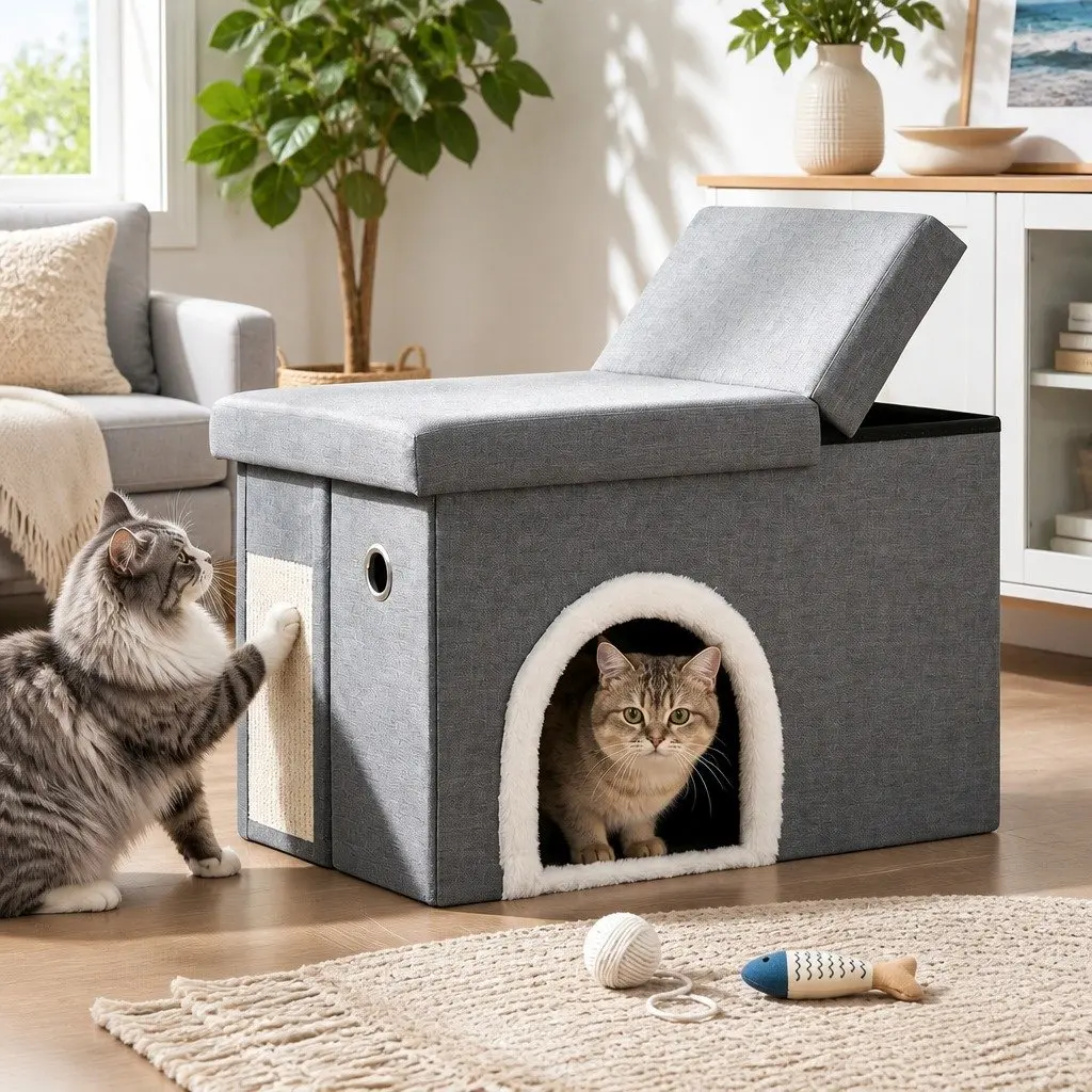 Grey Storage Ottoman for Cats
