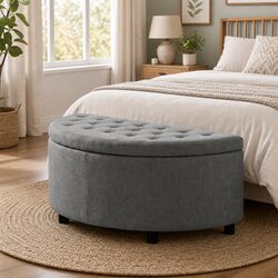 Compact Half Round Ottoman with Hidden Storage