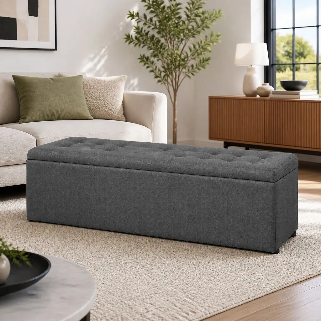 140cm Dark Grey Storage Ottoman for Versatility
