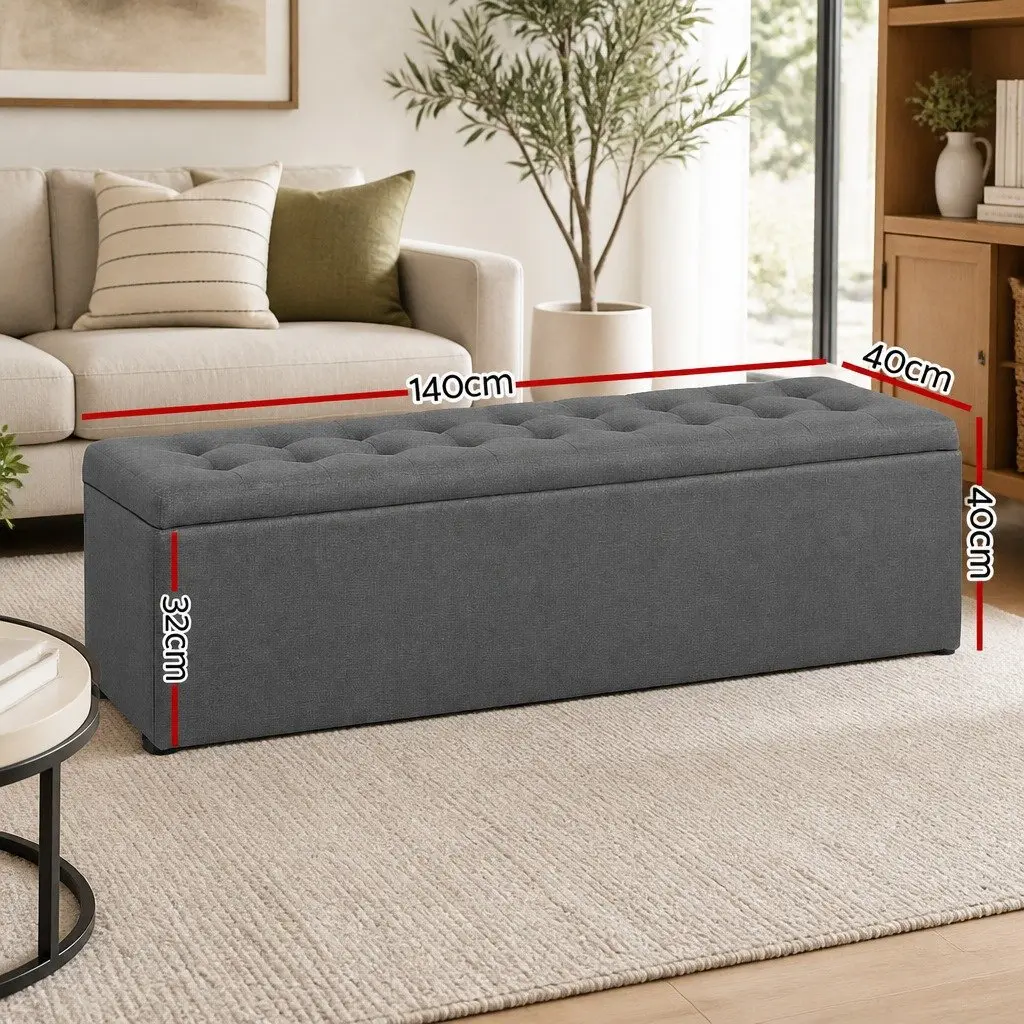 Storage Ottoman Dark Grey 140cm Lift-Up Lid Multifunctional Seating