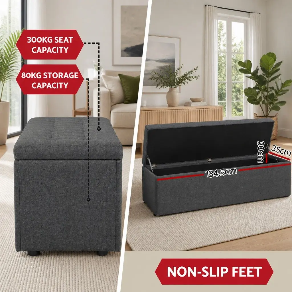 Storage Ottoman Dark Grey 140cm Lift-Up Lid Multifunctional Seating