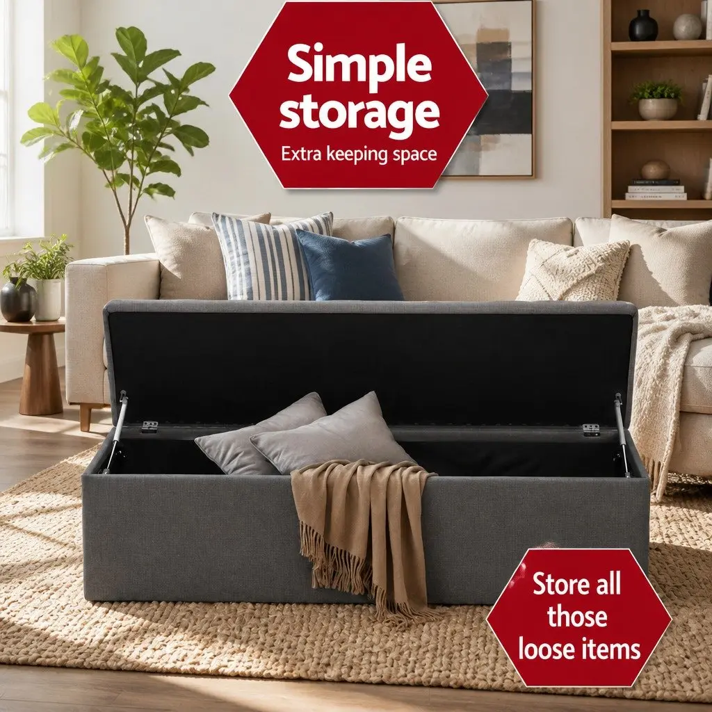 Storage Ottoman Dark Grey 140cm Lift-Up Lid Multifunctional Seating
