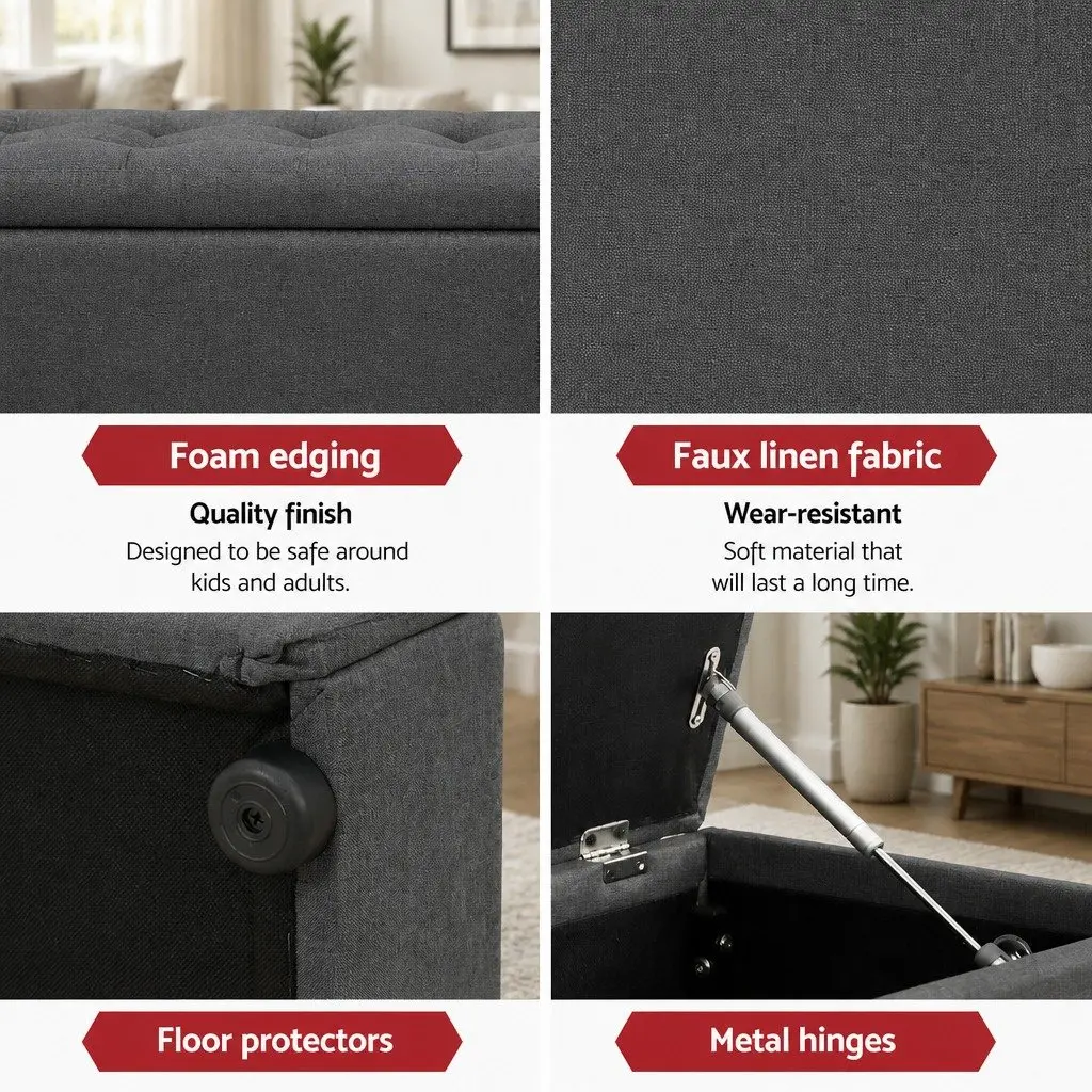 Storage Ottoman Dark Grey 140cm Lift-Up Lid Multifunctional Seating