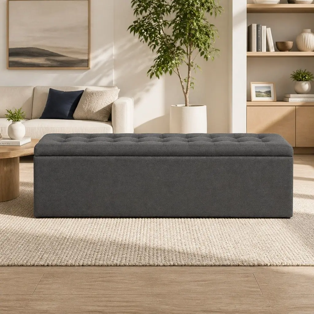 Storage Ottoman Dark Grey 140cm Lift-Up Lid Multifunctional Seating