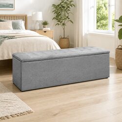 Compact and Functional Grey Linen Storage Ottoman