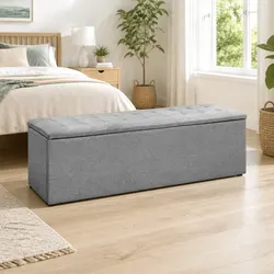 Compact and Functional Grey Linen Storage Ottoman