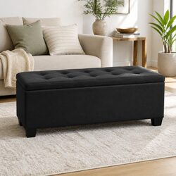 Concise 97cm Black Storage Ottoman with Lift-Up Lid