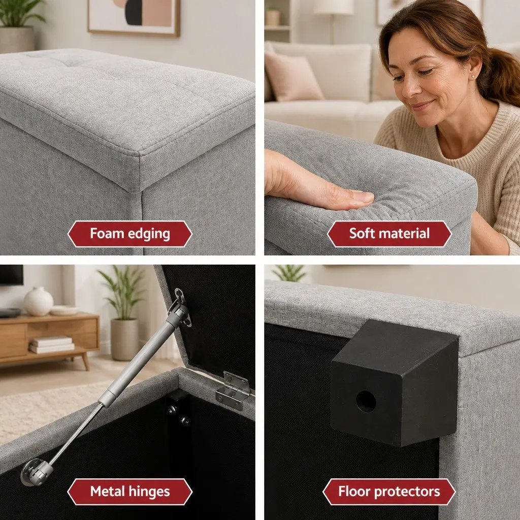 Storage Ottoman Light Grey 97cm Lift-up Lid Faux Linen Upholstered Seating